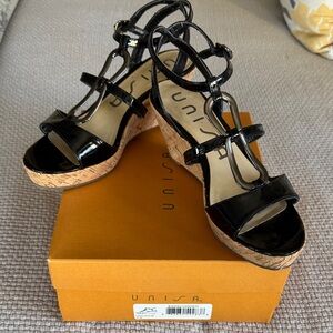 Unisa Glossy Black Wedge Sandals